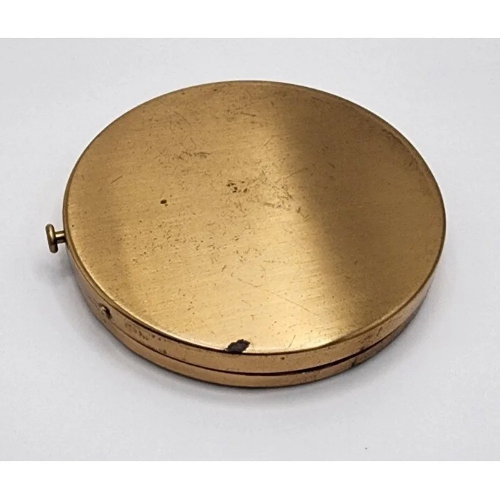 Vintage Compacts By Ritz Gold Tone Quilted Detail Circular Pressed Powder Tin